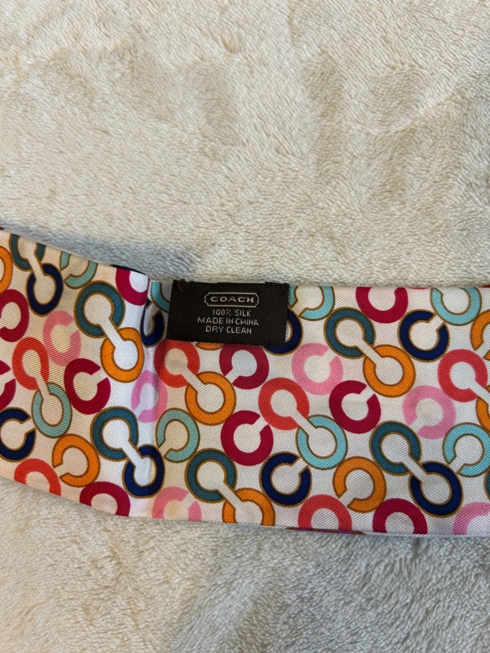Coach Multicolor Logo Circles Silk Twilly Scarf - White Base - Picture 3 of 6